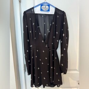 Reformation Black Wrap Dress with White Star Pattern